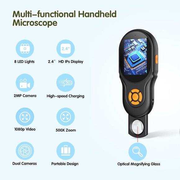 2-in-1 Microscope & Camera for Adults Kids with Dual Lens Photo & Video Digital - Picture 2 of 7